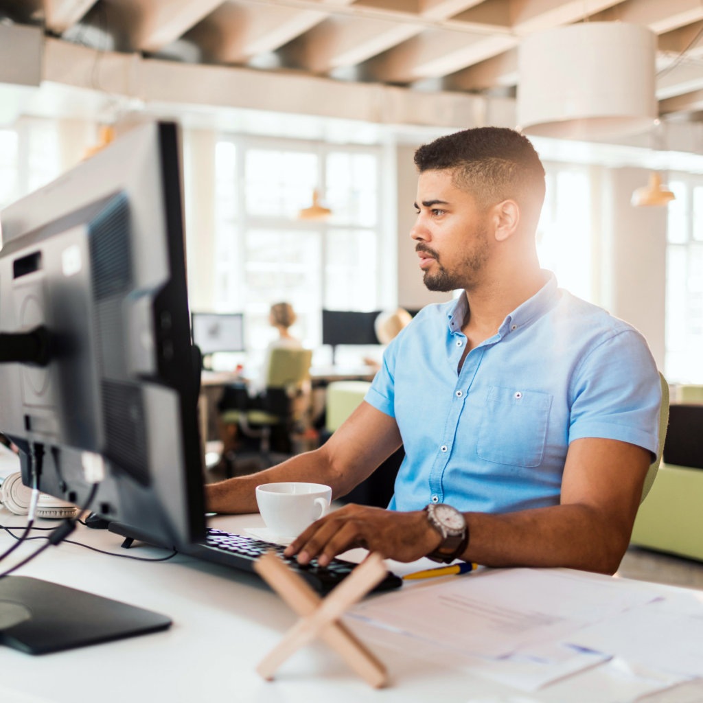 Male architect works on a project
